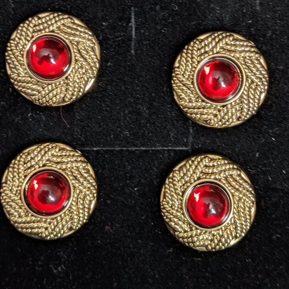 MAGNETIC NUMBER PINS "TART" RED Stone in Goldtone set of 4 NEW in box